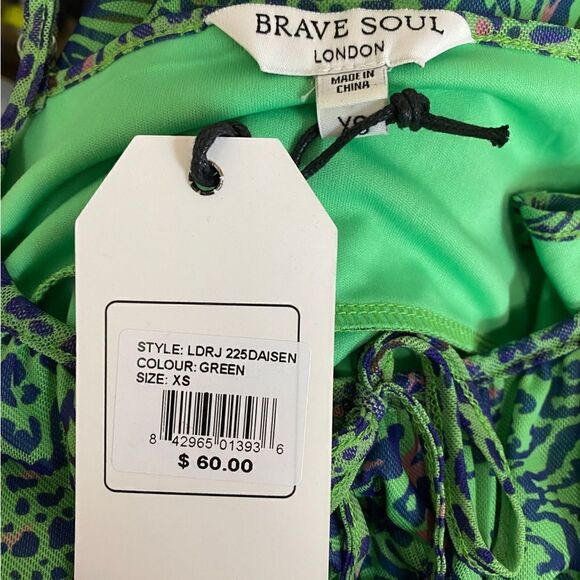 Brave Soul Green Animal Print Cami Mini Dress XS & SMALL - Picture 4 of 4